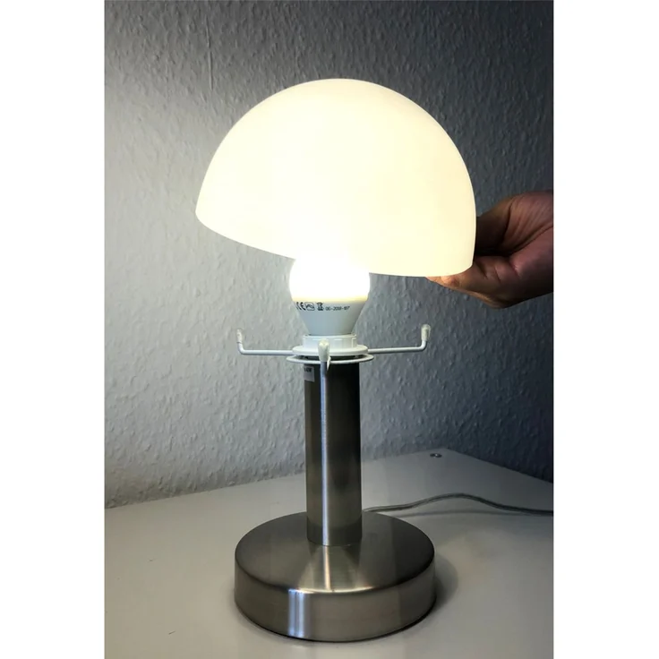 Kleine LED Tischlampe WARIN mit Touch Dimmer & Glasschirm Weiß, Höhe 21cm – Bild 6
