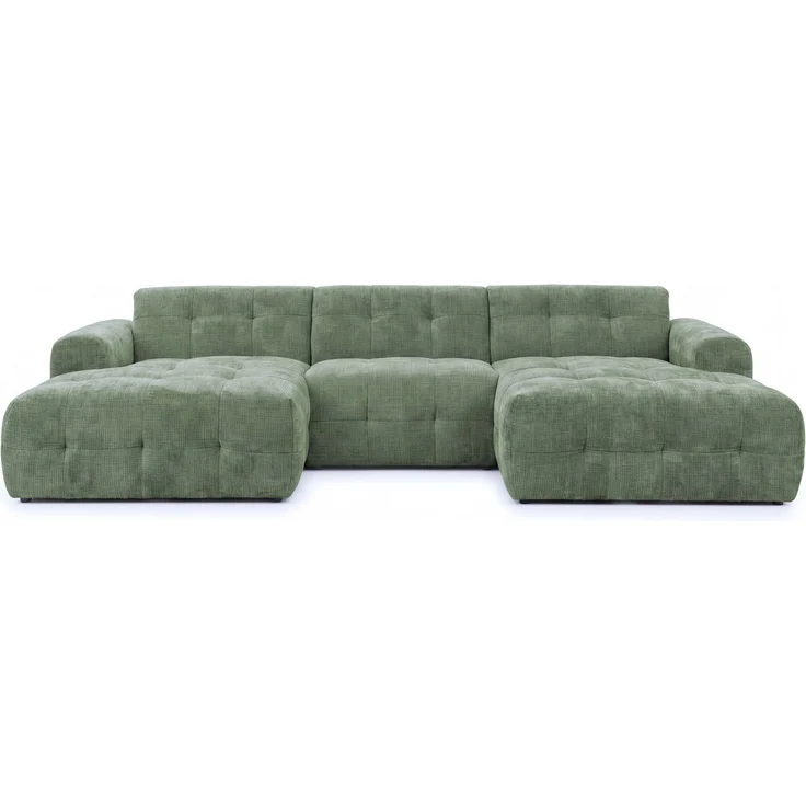 luma-home Wohnlandschaft U-Form 6-Sitzer, raffinierte Steppungen, Chenille-Bezug in Grün, 323 x 161 x 79cm – Bild 1