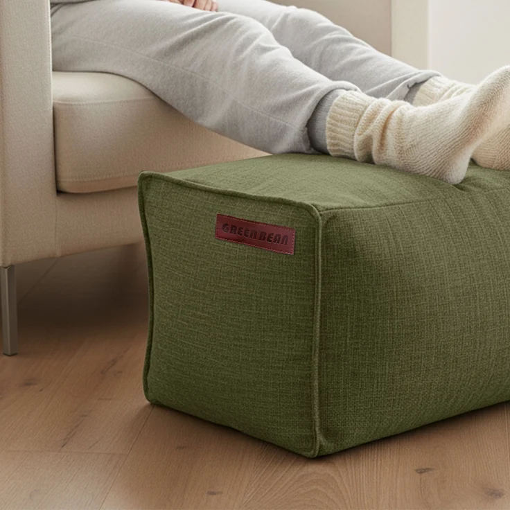 Green Bean® Indoor Sitzhocker Pouf 70x33x28cm EPS-Perlen Füllung -Home Linen Kuschelig Weich Waschbar - Drinnen Bodenkissen Liegekissen Sitzkissen Sitzhocker Sessel Kinder Erwachsene Stoff Grün – Bild 6