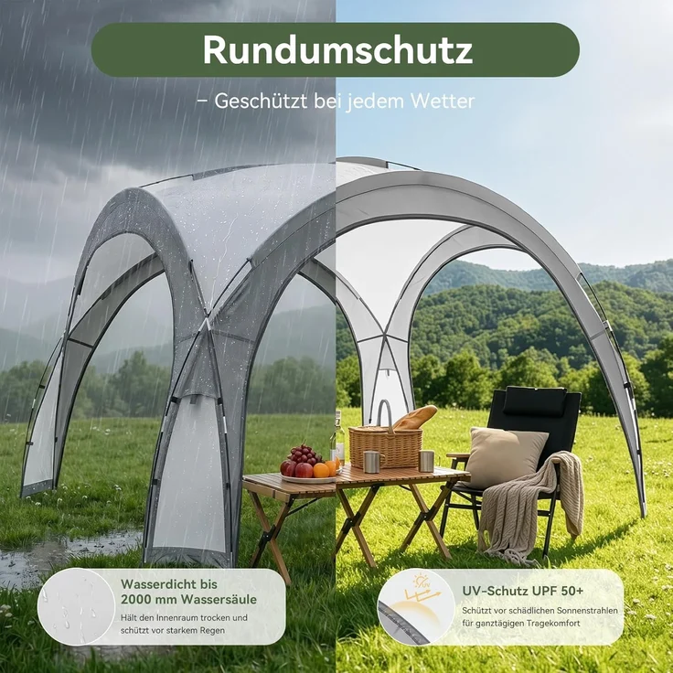 Aoxun Event Shelter Pavillon mit Seitenwänden, Strandzelt Partyzelt, Veranstaltungszelt mit Türen und Fenstern, Wasserdicht (2000 mm), UPF 50+, 3,5X 3,5X 2,3m, Grau – Bild 5