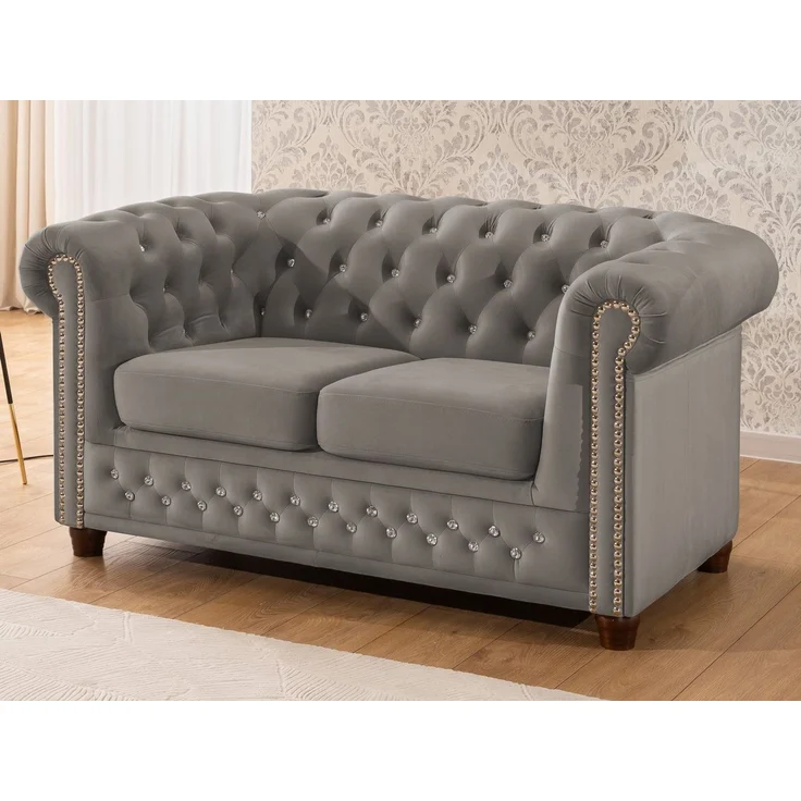 S-Style Möbel Polstergarnitur Chesterfield 3+2+1 Cleo Blink aus Samt mit Kristallsteppung, (1x 3-Sitzer-Sofa, 1x 2-Sitzer-Sofa, 1x Sessel), mit Wellenfederung – Bild 3