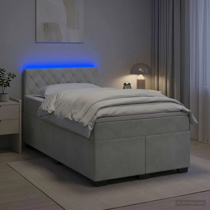 vidaXL Boxspringbett mit Matratze Hellgrau 120 x 200 cm Samt 3453113 – Bild 1