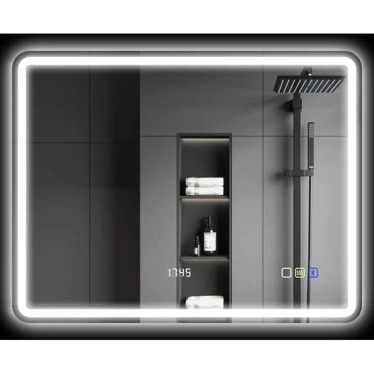 Badspiegel 70x90x3.5 cm mit LED-Beleuchtung, Bluetooth und Antibeschlagfunktion, Silber – Bild 2