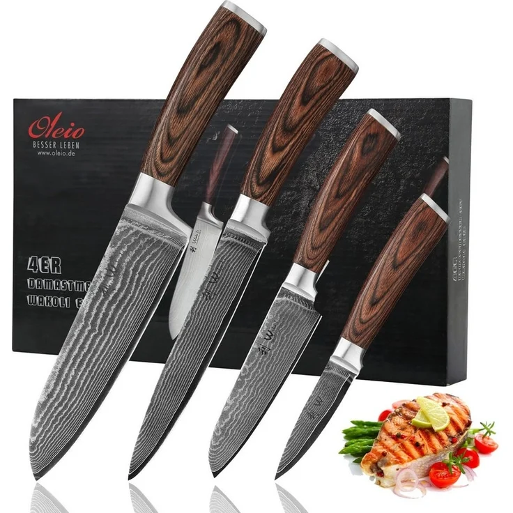 Wakoli Messer-Set Edib 4er Damastmesserset I 8 - 18cm Klinge I Pakkaholzgriff (4-tlg) – Bild 5