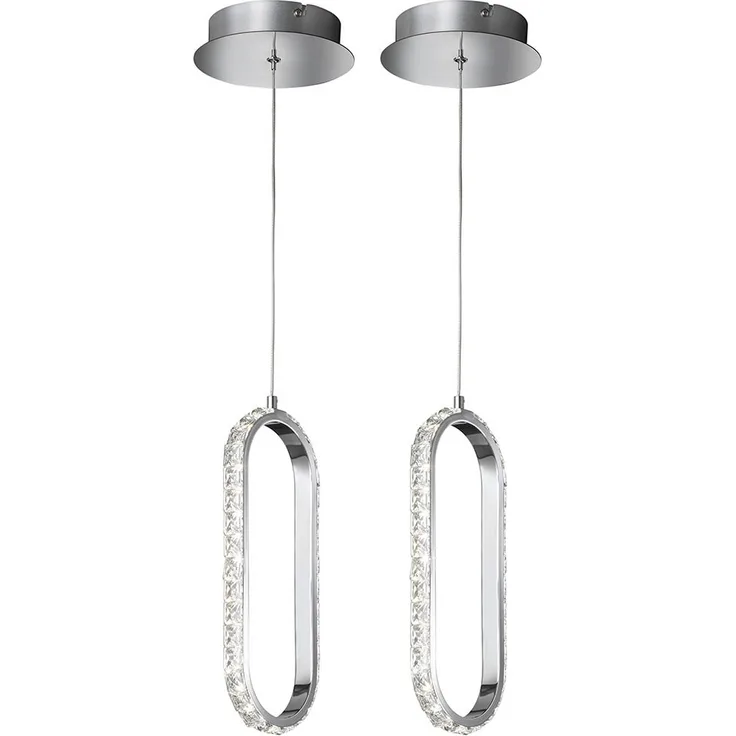 2er Set LED Hängeleuchte, Chrom, verstellbar, Dimmbar, H 150cm