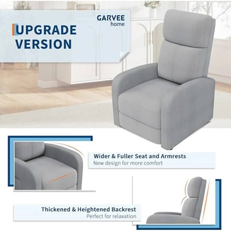 GarveeHome Relaxsessel Fernsehsessel Ruhesessel Liegesessel mit Liege-Funktion Polstersessel Leinen verstellbar Einzelliegesessel Wohnzimmer Schlafzimmer Heimkino (Grau3) – Bild 6