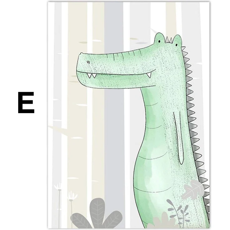 Poster Kinderzimmer Dinosaurier und Tiere Bilder Fuchs Reh T-Rex und Triceratops als Deko Print ohne Rahmen - E / 21x30cm