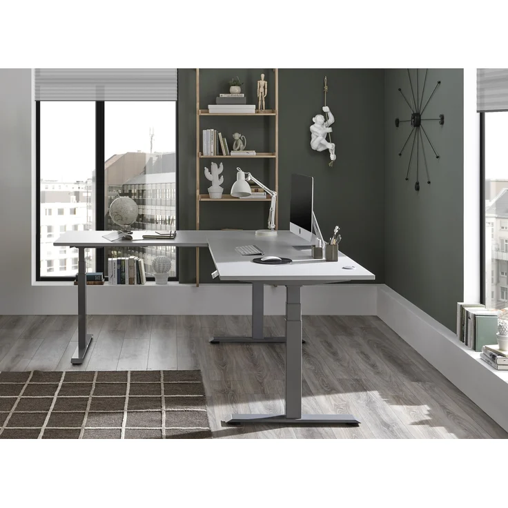 Eckschreibtisch >Ben< höhenverstellbar, weiss / silber - 180x74/117x177cm (BxHxT) – Bild 10
