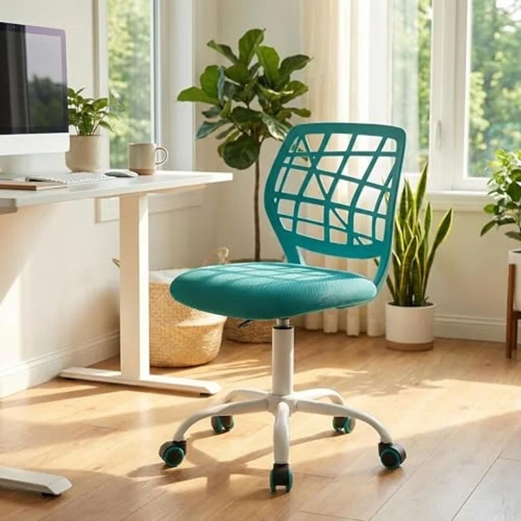 FurnitureR Kinder Schreibtischstuhl, höhenverstellbarer Drehstuhl mit kleinem Loch Rückenlehne Design, geeignet für Kinderzimmer oder Arbeitszimmer, grün I – Bild 3