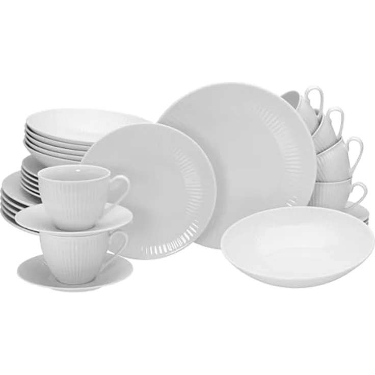 Creatable Kombiservice Valencia, 30-teiliges Geschirrset aus weißer Keramik, 200 ml Fassungsvermögen – Bild 1