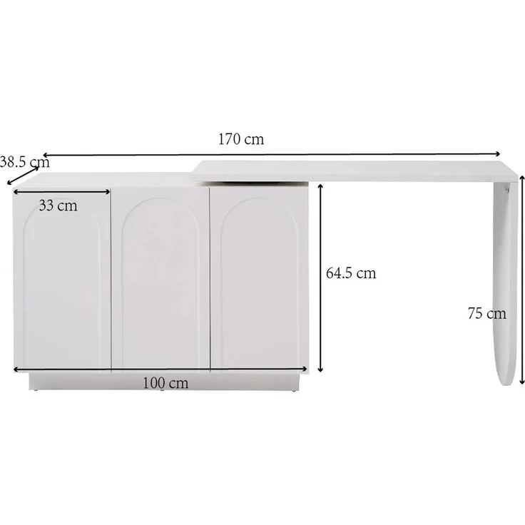 Schreibtisch 75x110x40 cm mit drehbarer Arbeitsplatte, Stauraum und verstellbaren Böden, Weiß – Bild 5
