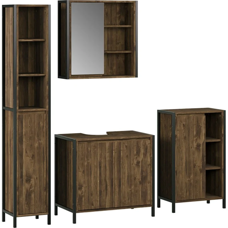Badmöbel-Set Naola Eiche/Schwarz 4-teilig Vicco – Bild 1