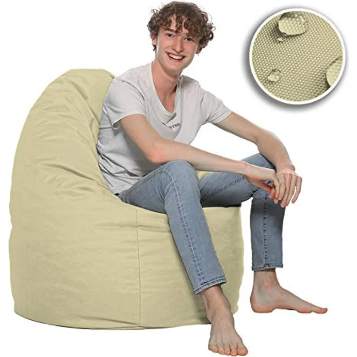 HomeIdeal - Sitzsack XXL Bodenkissen für Erwachsene & Kinder - Geeignet für Gaming oder Entspannen - Indoor wie Outdoor da er Wasserfest ist - mit EPS Perlen, Farbe:Beige, Größe:XL – Bild 10