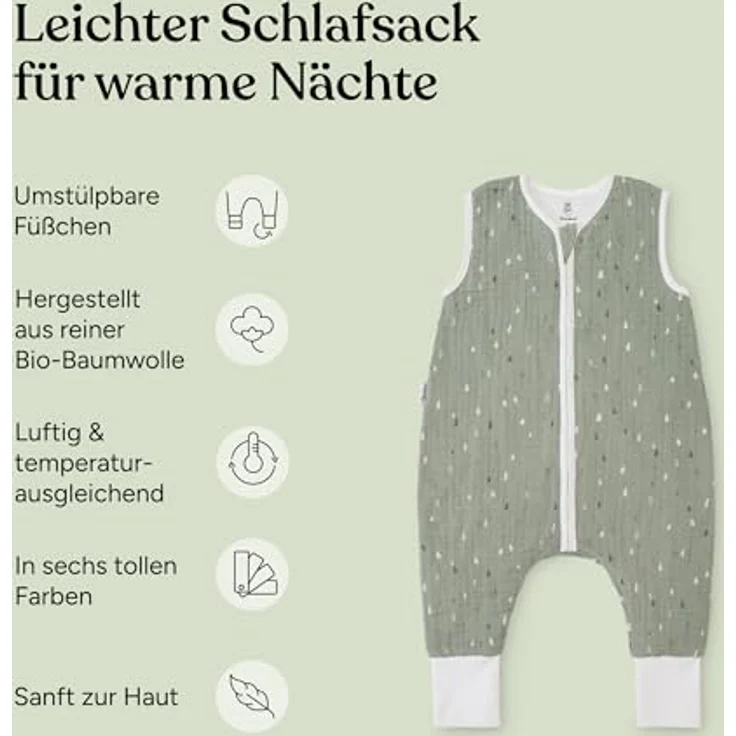 Ehrenkind® Baby Sommerschlafsack mit Füßen Musselin | aus weicher OEKO-TEX zertifizierter Bio-Baumwolle | Sommer Baby Schlafsack 1 TOG Gr. 80 Farbe Natur Regenbogen – Bild 4