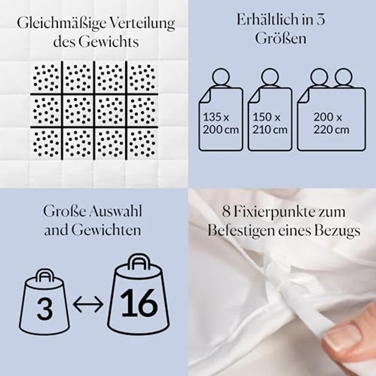 CURA Pearl Classic Gewichtsdecke 150x210 7kg - Anti Stress Therapiedecke - Schwere Decke für tiefen Schlaf und bessere Erholung - Schwere Bettdecke aus 100% Baumwolle - Heavy Weighted Blanket – Bild 6