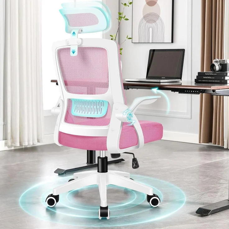 ALFORDSON Bürostuhl Rosa Kopfstütze Lordosenstütze Mesh-Rückenlehne – Bild 1