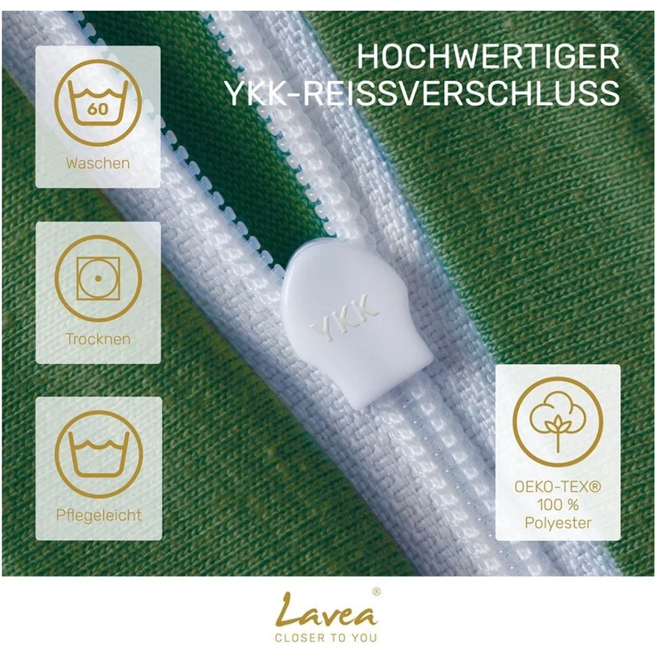 Lavea Kissenbezug 2er Set Kissenhülle Jersey, 100% Baumwolle, Kissenbezüge, (2 Stück), allergikerfreundlich - sicherer YKK-Reißverschluss - waschbar 60°C – Bild 3