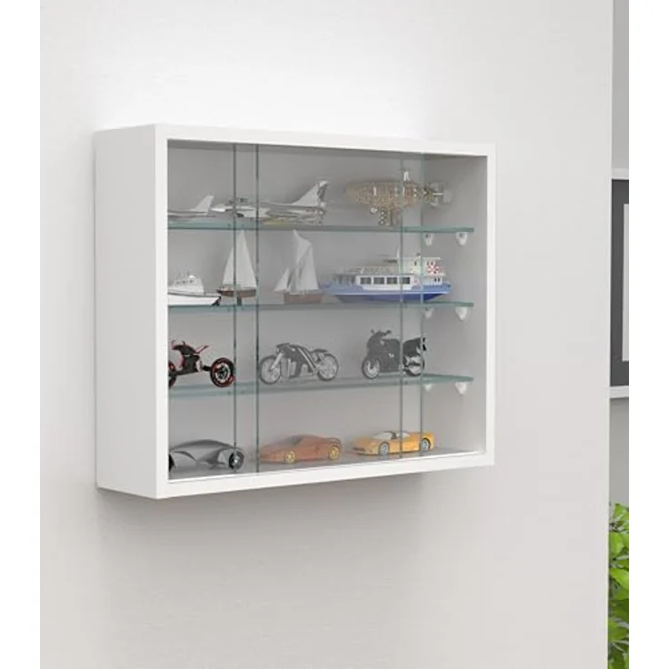MID.YOU Hängevitrine Drivalo, Weiß, Glas, 3 Fächer, Schiebetüren, 50x40x12 cm, hängend – Bild 2