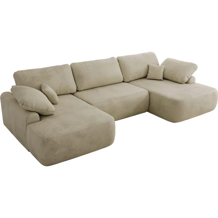 U-förmige Ecke, Ecksofa mit schlaffunktion und bettkasten, lose kissen, Wellenfeder, Big sofa XXL - CUBO U - Beige Velours – Bild 5