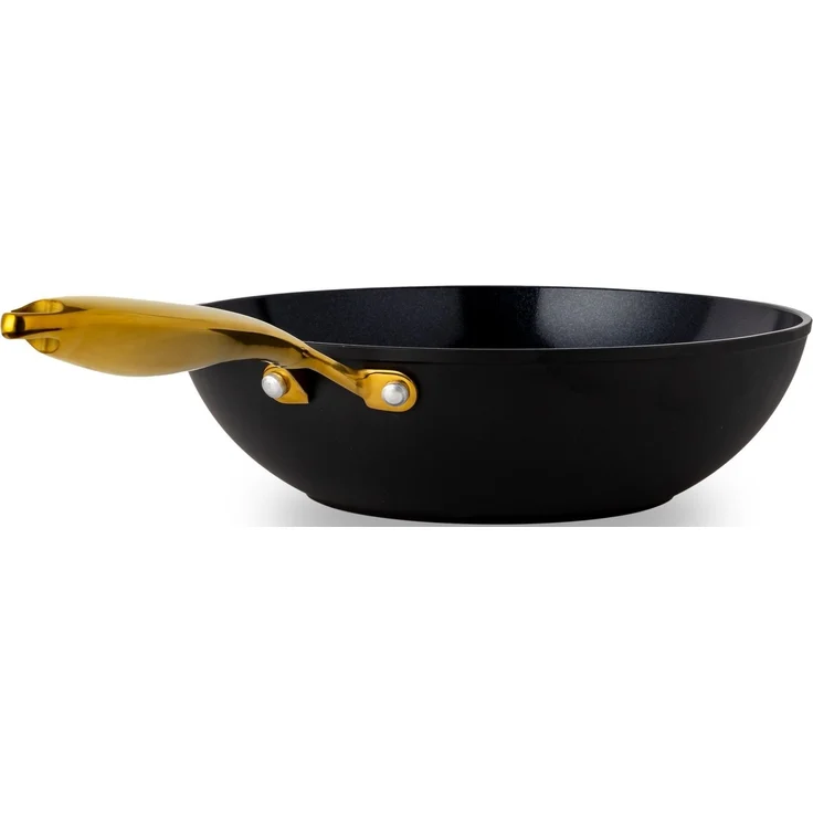 HENSSLERS Wok HSN, Aluminium (1-tlg), BLACK CERAMIC Antihaftbeschichtung, goldener Edelstahlgriff, Induktion – Bild 2