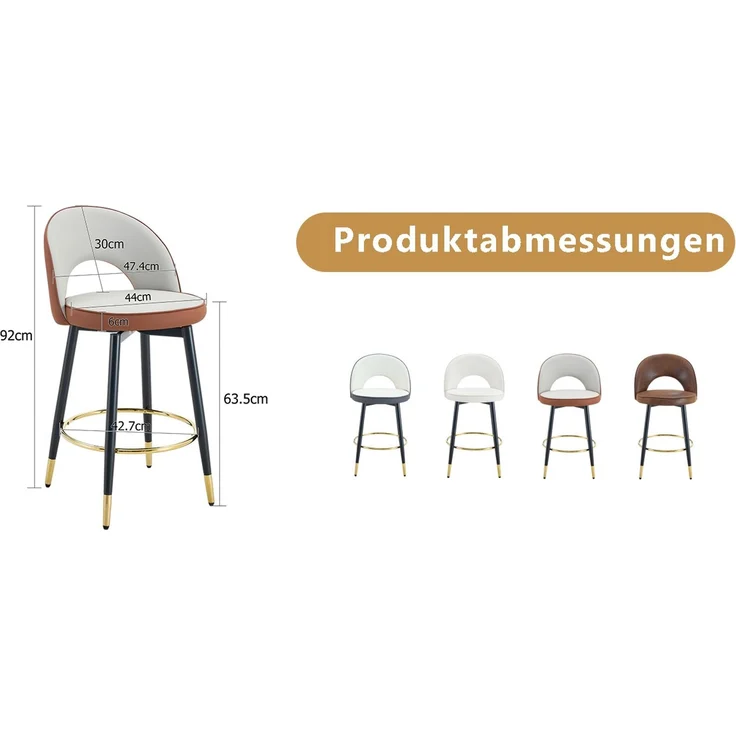 360° drehbarer Barstuhl, Hellgraue und braune Plätze Kissen, PU-Material, bequeme Padded Bar Stuhl, geeignet für Bar, Esszimmer, Küche, Terrasse usw, Eine Box von 2 Packungen.--Braun+Schwarz, Hellgrau--47.4x44x92cm--YOUDENOVA – Bild 9