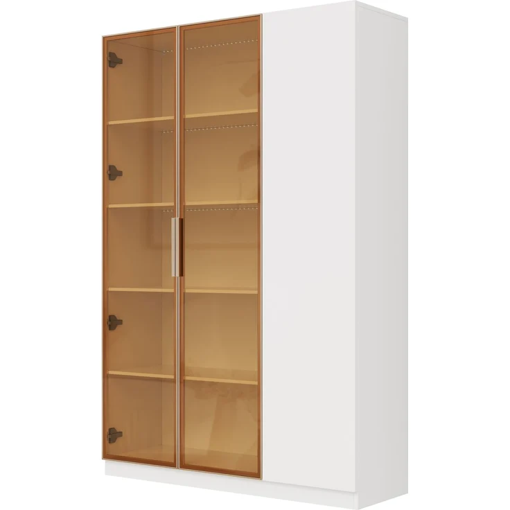 Glasvitrine, Höhe 165cm–dreitürige Vitrine mit LED-Beleuchtung, mehrfarbig einstellbar, freistehende Vitrine mit Sicherheitsglas, verstellbaren Einlegeböden und Kippschutz, weiß-Vitrine,Weinschrank--Weiß--116x41x16cm--YOUDENOVA – Bild 7