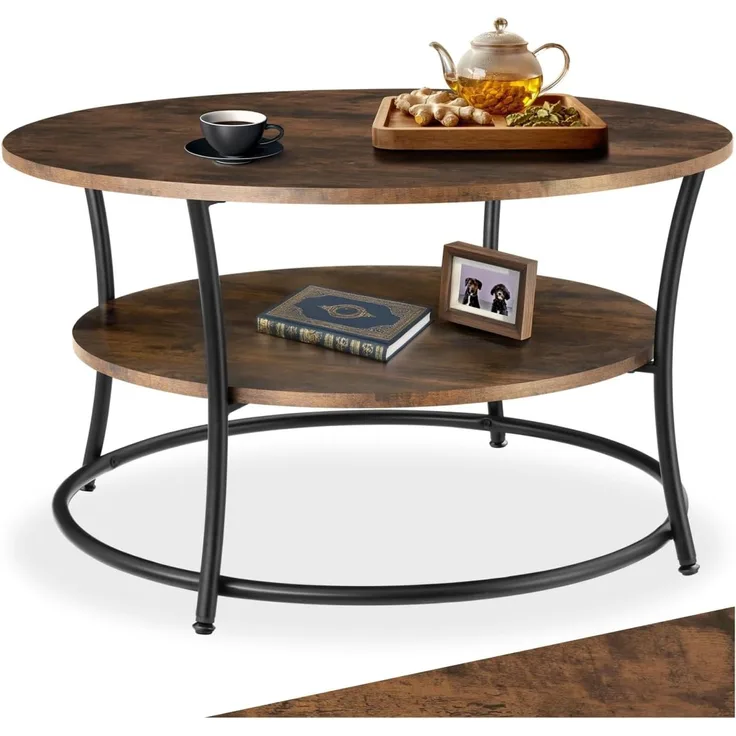 tectake Couchtisch Beistelltisch Cromford 80x46cm (1-St, 1 tlg), Geschwungener Couchtisch im angesagten Industrie-Stil