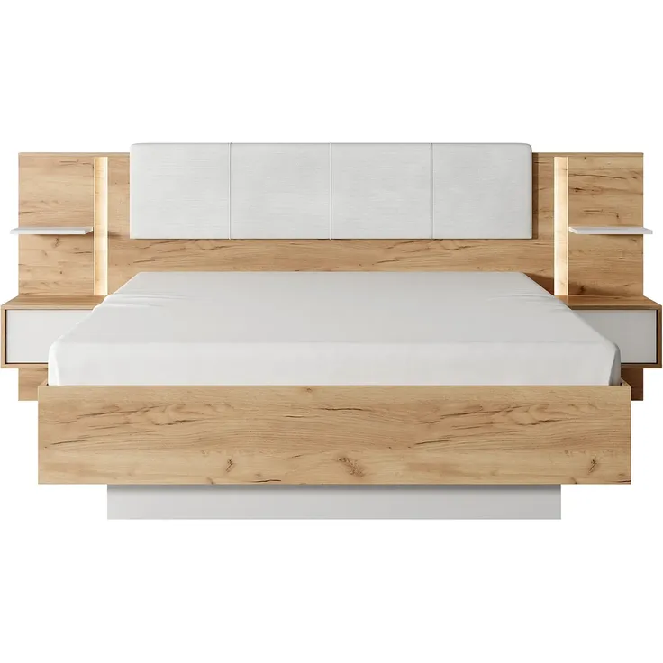 Vente-unique - ELYNIA Bett Holz, Platte BeigeWeiß - B 210 cm x H 104,4 cm x L 256,4 cm – Bild 6