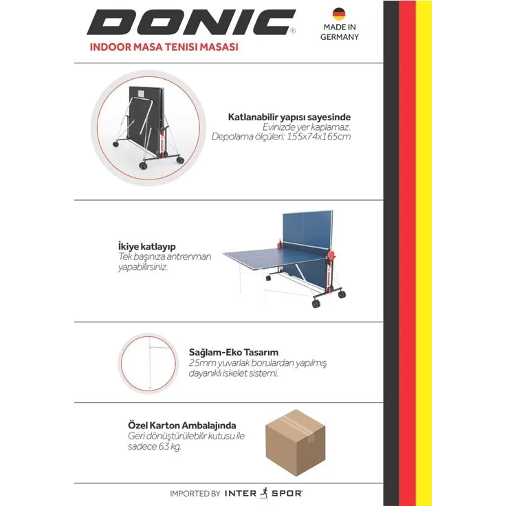 Donic Indoor-Tischtennisplatte "Indoor Roller FUN", blau, 74 x 155 x 165 cm (L x B x H) – Bild 4