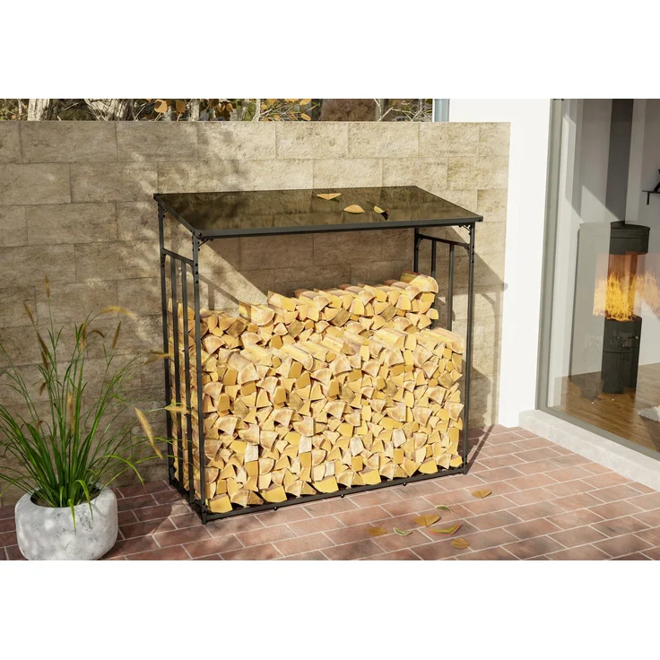 DELUKE® Kaminholzregal aussen mit Abdeckung HEOD - für Feuerholz Brennholzregal aussen Kaminholzunterstand Kaminholzständer draussen Feuerholzregal aussen, 70x165x165, Aluminium, Ohne Plane – Bild 2
