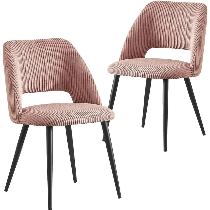 B&D home Esszimmerstühle 2er Set, Polsterstuhl mit Armlehne, Küchenstuhl, Design Stühle Esszimmer, Wohnzimmer, Küche, Metallbeine, Kordsamt, Rosa, 11126-ROSA-2