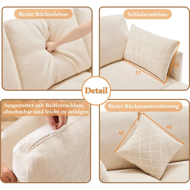 DESVIAE Sofa modular mit Hocker und 4 Kissen 216x81x161 cm Chenille Beige – Bild 5