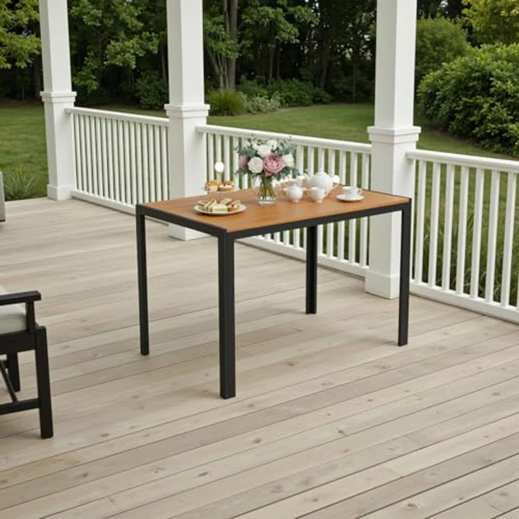 Clevich Gartentisch 110x70 cm aus Aluminium & WPC, Wetterfeste Balkontafel, Rectangular Patio Table, Outdoor Dining Table, Heat and Weather Resistant, Braun – Bild 8