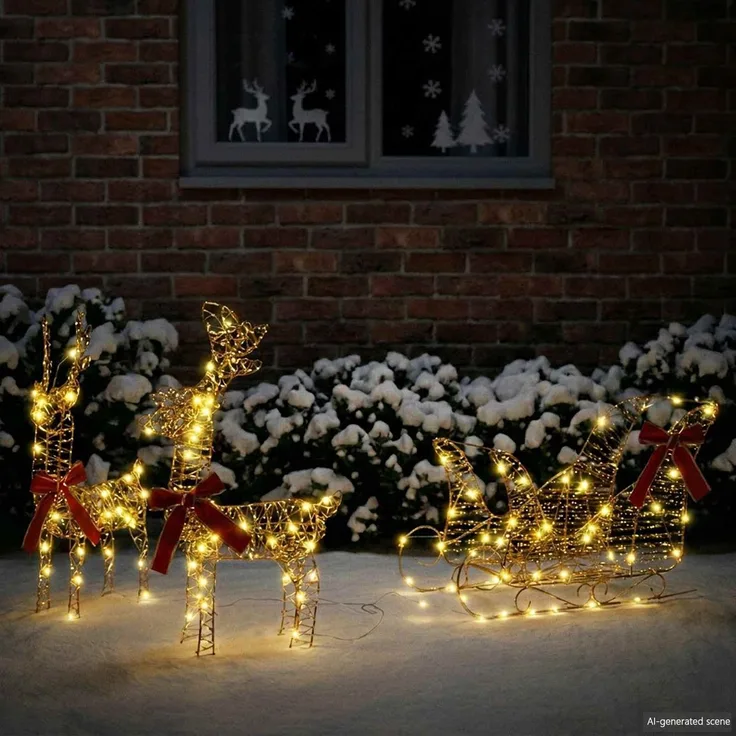 vidaXL 3D-Weihnachtsrentier mit Schlitten LOVIISA 3 stk. Warmes Weiß 42018971