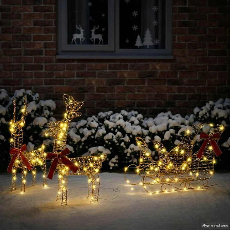 vidaXL 3D-Weihnachtsrentier mit Schlitten LOVIISA 3 stk. Warmes Weiß 42018971 – Bild 1