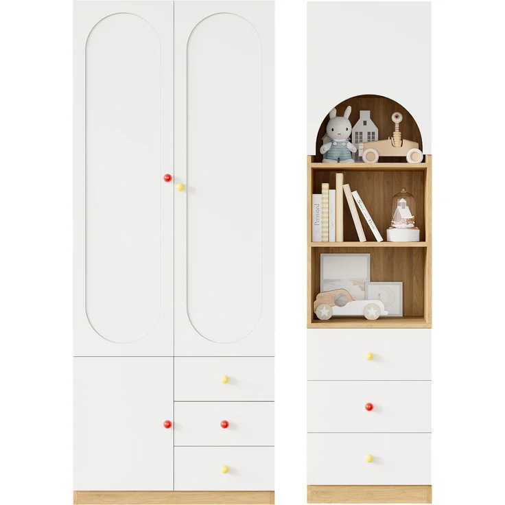 [ Old Sku:N883P33143940CB] Kleiderschrank-Set, Kombinationsmöbel aus 2-türigem Kleiderschrank und Ablageregal, Schlafzimmermöbel, Weiß und Holzoptik--Weiß+Natur--130x50x200cm--YOUDENOVA – Bild 6