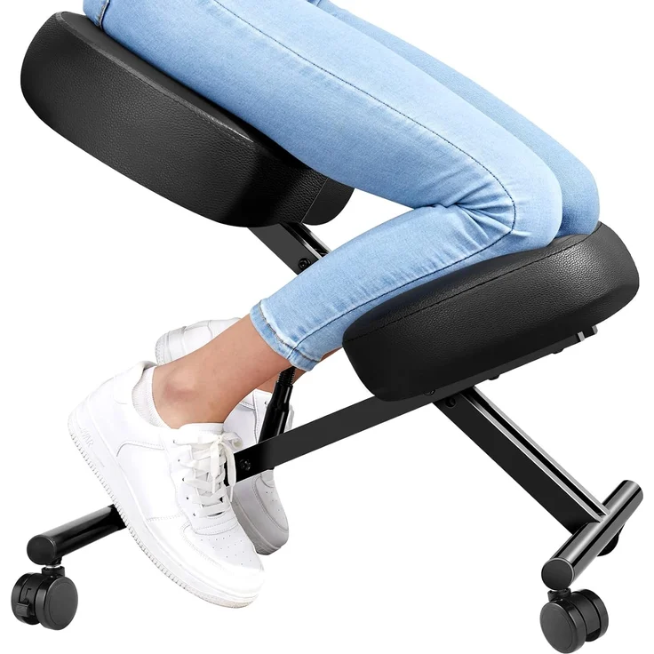 Kniestuhl Ergonomischer, Verstellbarer Kniehocker Stuhl für Büro, Metallgestell + Leder Bürostuhl Sitzhocker mit Knieablage, Rollen, 3" Kissen, Hocker zu Verbessert Haltung & Rückenschmerzen – Bild 9