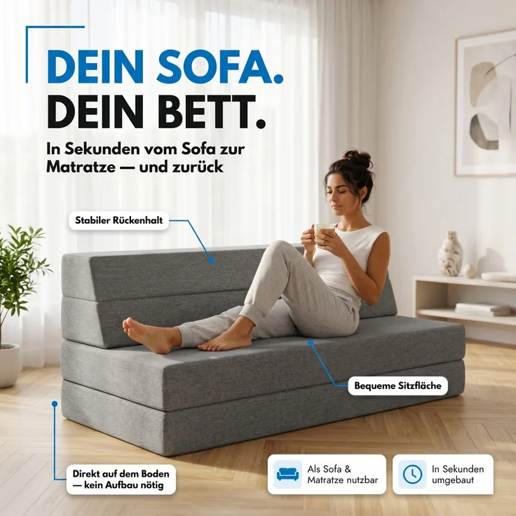 Arensberger Multifold Klappmatratze 140x200 cm, 15 cm hoch – Gästebett klappbar, Faltmatratze & Campingmatratze, Klappsofa, Gel Foam, OEKO-TEX 100 – Bild 3