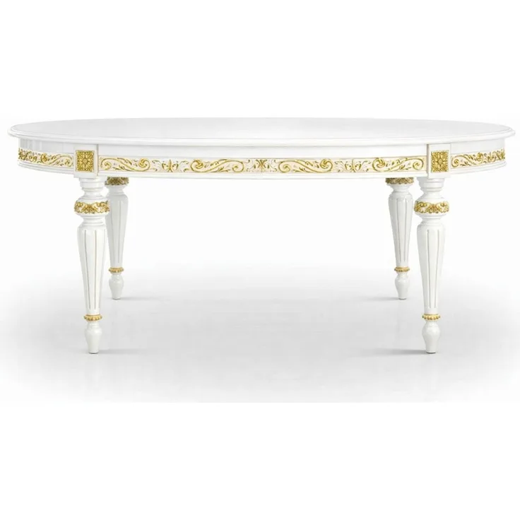Casa Padrino Luxus Barock Esstisch Weiß / Gold 160-210 cm - Barock Möbel - Made in Italy