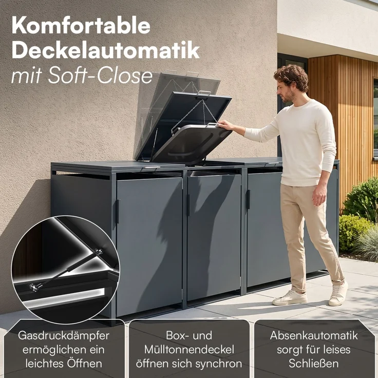 STEELSØN 'Thoria' Mülltonnenbox 4er je 240 Liter, anthrazit, Mülltonnenverkleidung aus Stahl, wetterfest, 116x80x268 cm, Müllbox für 4 Tonnen – Bild 3