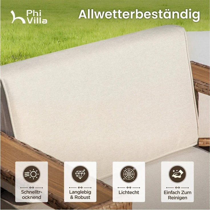 PHI VILLA Gartenlounge-Set, (Rattan Gartenmöbel Set Balkonmöbel, Allwetter Gartensofa Terassenmöbel Außen mit Dicken Weißen Kissen), Lounge Möbel Outdoor Sofa Sets für Garten und Terrasse – Bild 2