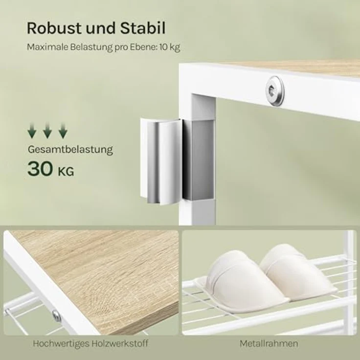 WOLTU Schuhregal mit 2 Ebenen, Schuhständer Metall, Schuhaufbewahrung platzsparend, Schuhorganizer für 6 Paar, Flur Wohnzimmer, 63 x 43 x 30 cm, weiß – Bild 8