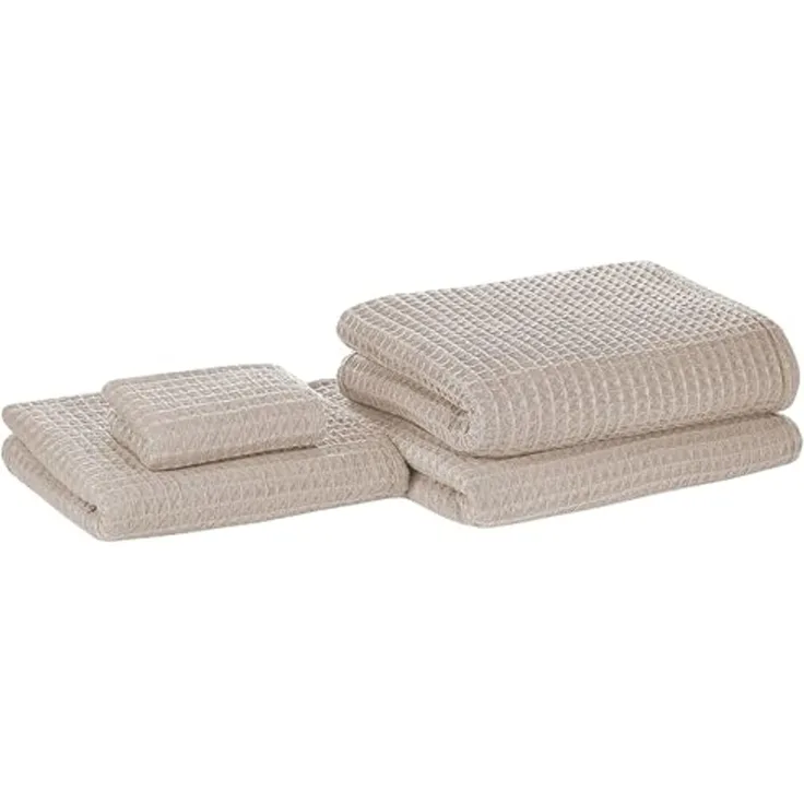 Badehandtuch Set 4-teilig Beige Baumwolle Zero-Twist-Garn