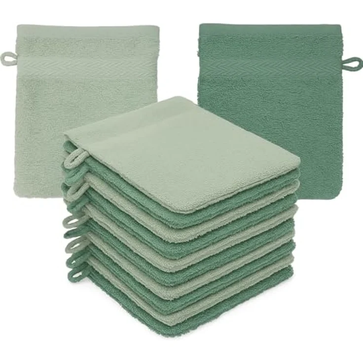 Betz Waschhandschuh 10 Stück Waschhandschuhe Premium 16x21 cm Farbe heugrün - tannengrün, (10-St) – Bild 1