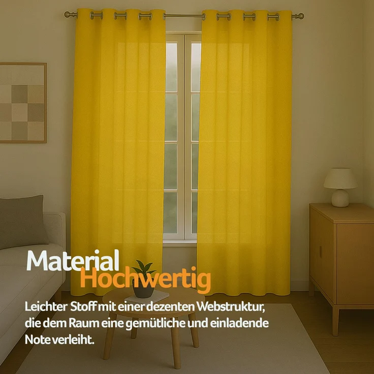 Gardine mit Ösen *** x *** cm ( Breite x Länge ) in ***, blickdichter Vorhang, Ösenvorhang in vielen Variationen 140x225 cm Gelb – Bild 4