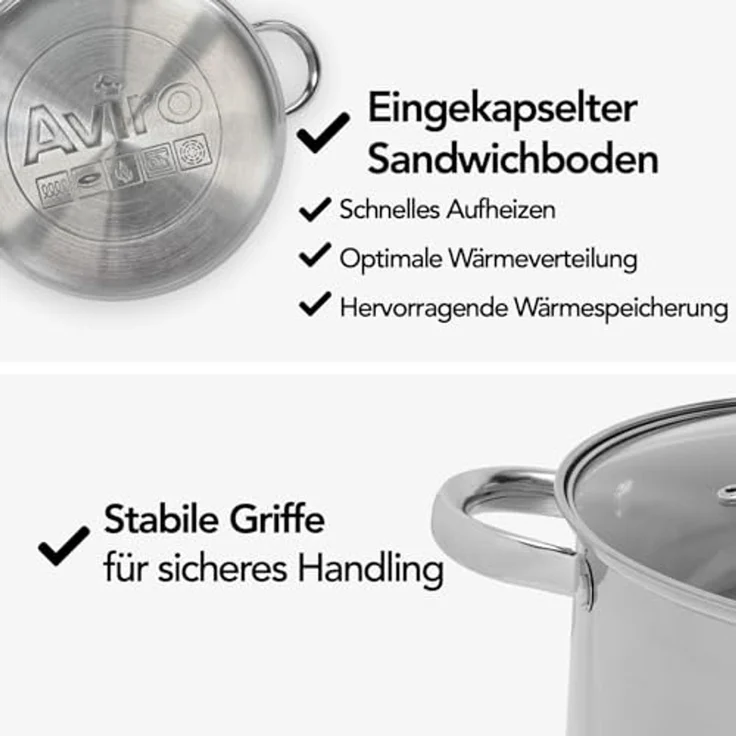 Brixy Suppentopf Stampftopf - Glasdeckel - 16,5L - 30 CM - Induktion Gas Keramik - Spülmaschinenfest - Edelstahl – Bild 4