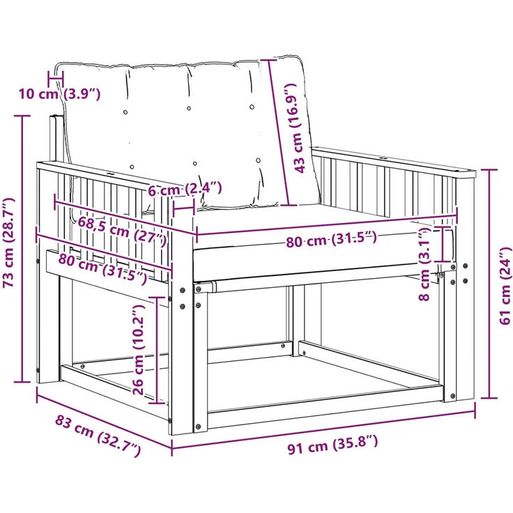 vidaXL Outdoor-Sofagarnitur Massives Akazienholz und Textilene Weiß 3439062 – Bild 9