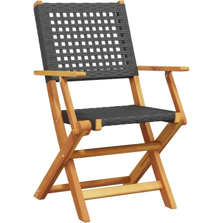vidaXL Klappstühle, 2 Stück, schwarz, Massivholz Akazie und Polyrattan 367663 – Bild 4