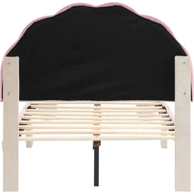Ball & Cast Kinderbett (90x200 cm) mit Lichtstreifen, Polsterbett mit Wellengestriftem Kopfteil aus Samt, Einfach & Zeitsparend Montierbar, Beige+Rosa – Bild 8