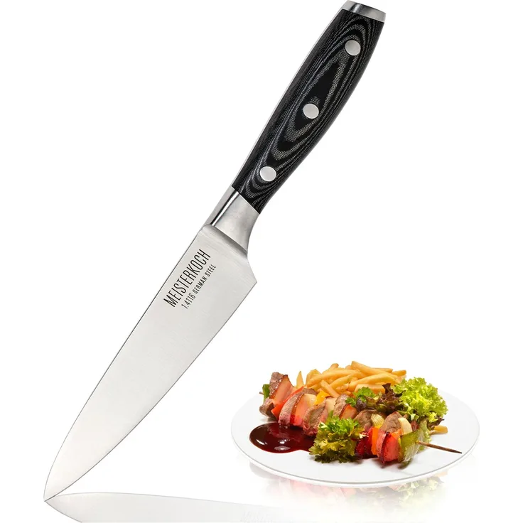 Meisterkoch Universalmesser Messer Küchenmesser | 12,5 cm Klinge aus rostfreiem deutschen Edelstahl | ergonomischer Micarta-Griff mit Fingerschutz, 3-fach vernietet
